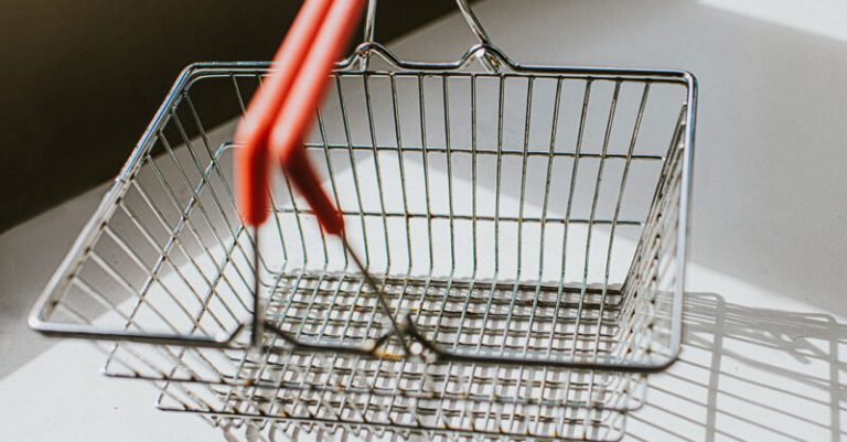 Empty Metal Shopping Basket Casting shadow