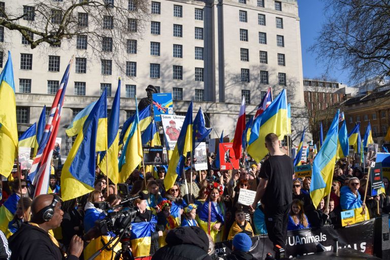 London, UK. 2nd March 2025. Supporters stage a rally for Ukraine outside Downing Street as various leaders attend the defence summit at Lancaster House. Credit: Vuk Valcic/Alamy Live News