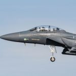 Cockpit close-up of a USAF McDonnell Douglas F-15 Eagle arriving at RAF Lakenheath, Suffolk