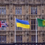 London, England, UK. 6th Mar, 2022. A Ukranian flag flies outside the Houses of Parliament as Russia continues its attack on Ukraine. (Credit Image: © Vuk Valcic/ZUMA Press Wire) Credit: ZUMA Press, Inc./Alamy Live News