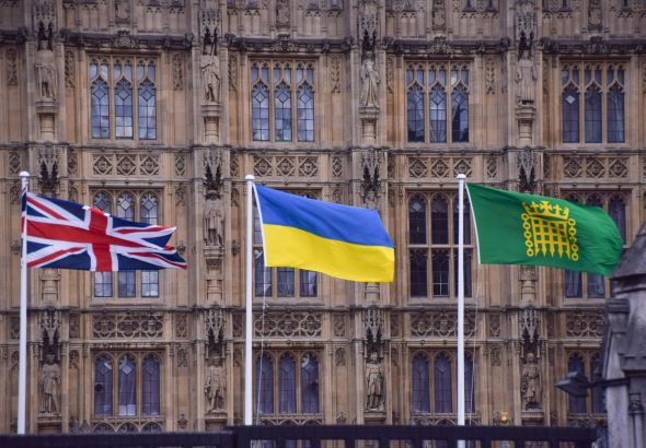 London, England, UK. 6th Mar, 2022. A Ukranian flag flies outside the Houses of Parliament as Russia continues its attack on Ukraine. (Credit Image: © Vuk Valcic/ZUMA Press Wire) Credit: ZUMA Press, Inc./Alamy Live News