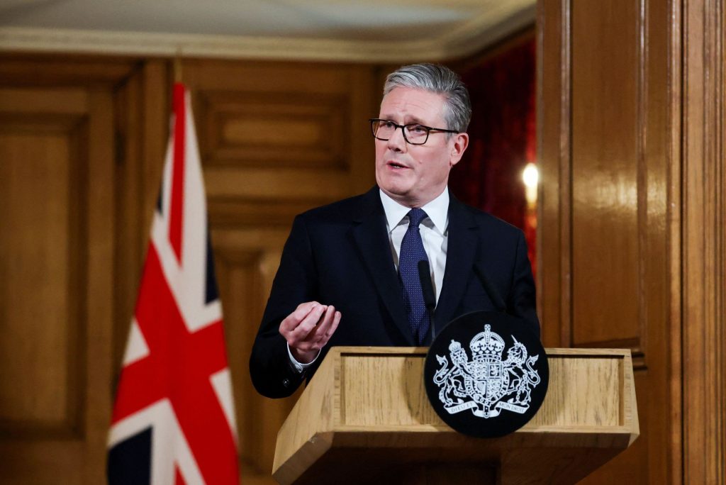 Prime Minister Sir Keir Starmer answers questions from the media after making a statement in Downing Street, London, following a Cabinet meeting to discuss the situation in Gaza. The UK will recognise the state of Palestine in September before the UN Gene