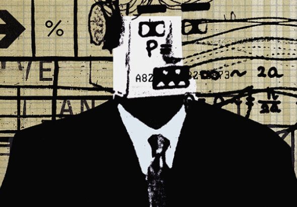 Businessman with robotic head