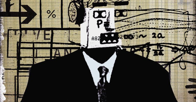 Businessman with robotic head