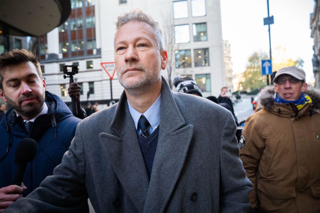 Former leader of Reform UK in Wales Nathan Gill (centre) arrives at the The Old Bailey, London, where he will be sentenced after being found guilty of eight counts of bribery on dates between December 6 2018 and July 18 2019, over over pro-Russian stateme