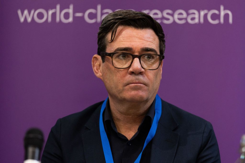 Manchester, UK. 06 OCT, 2025. Andy Burnham, Mayor of Greater Manchester, speaks at a fringe event at Friends Meeting House on day two of the Conservative Party Conference.  Credit Milo Chandler/Alamy Live News