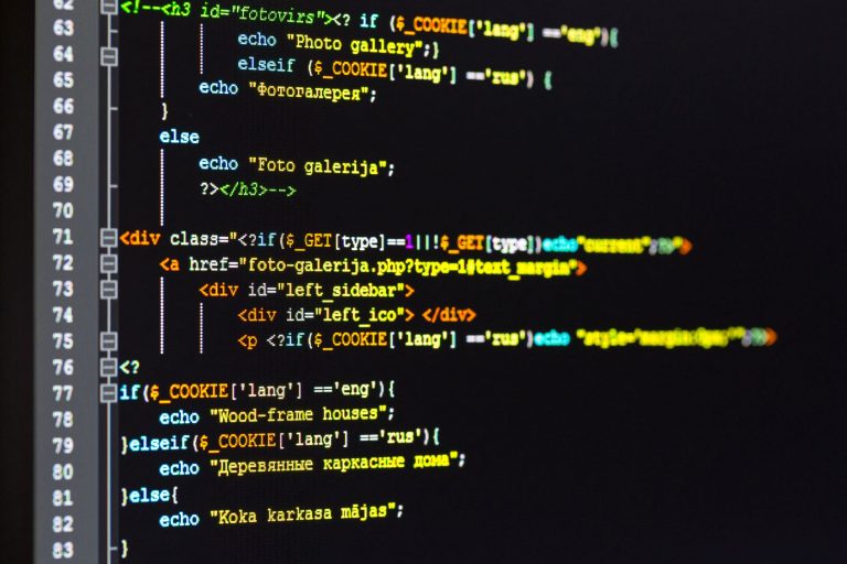 website development - programming code on computer screen
