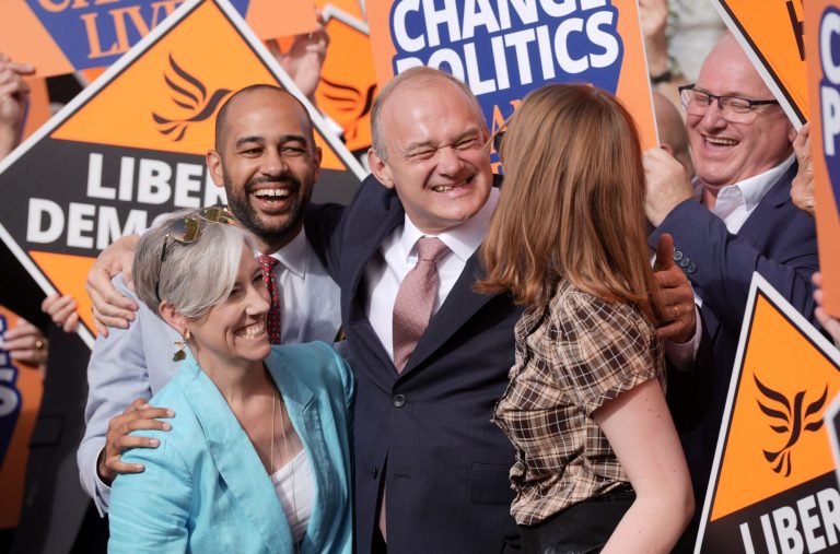 Liberal Democrat leader Sir Ed Davey (centre) arriving with deputy leader Daisy Cooper (left) and Josh Babarinde for the Liberal Democrat Party conference at Brighton Centre. Picture date: Tuesday September 22, 2026.